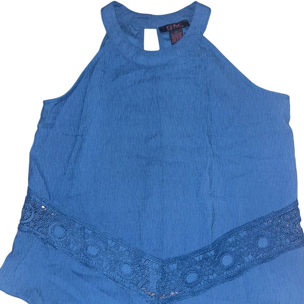 Sleeveless Blue Blouse With Lace Trim Womens M